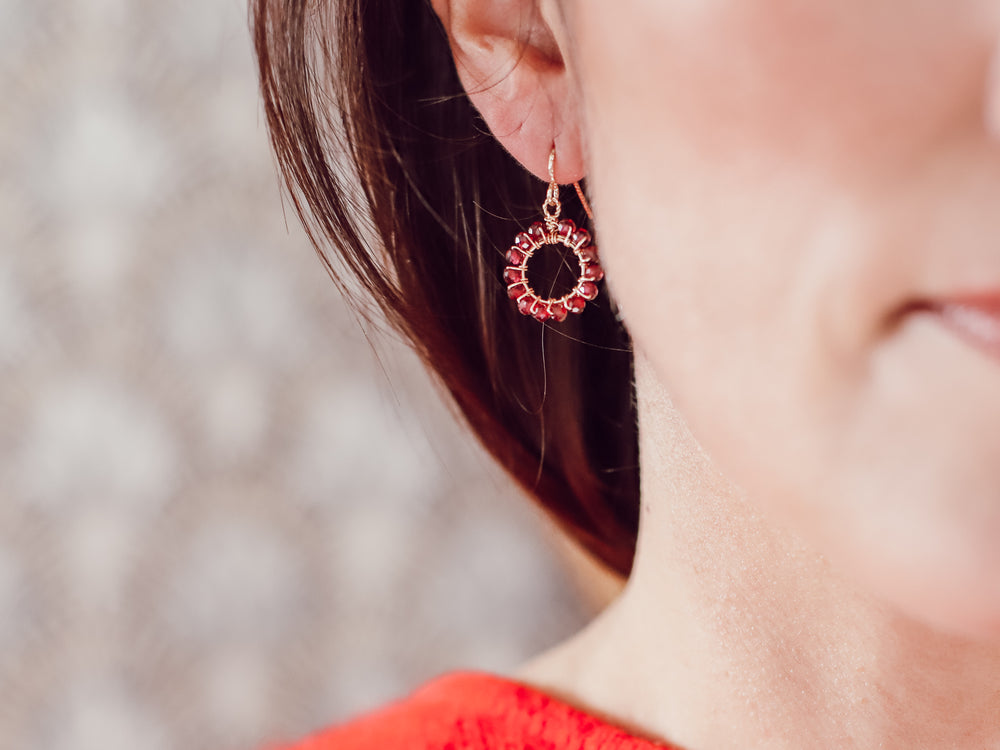 Boucles Liseré de perles Grenat