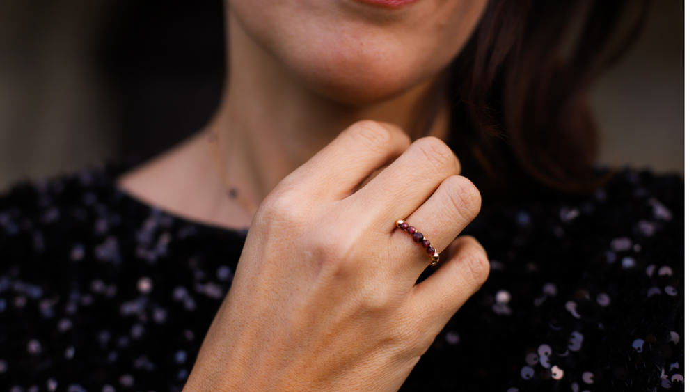 Bague Liseré de perles Grenat