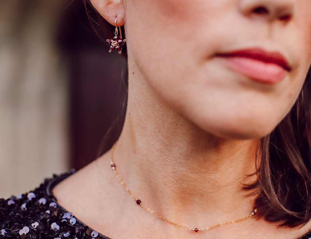 Boucles Fleurettes Grenat ou Cristal