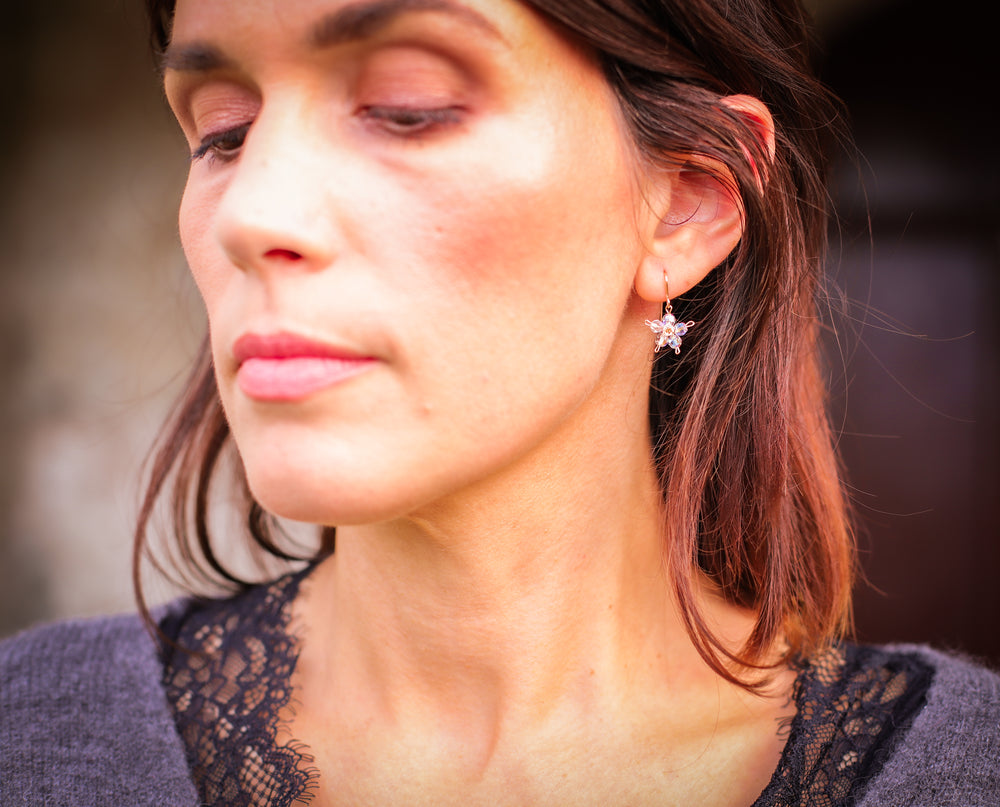 Boucles Fleurettes Grenat ou Cristal