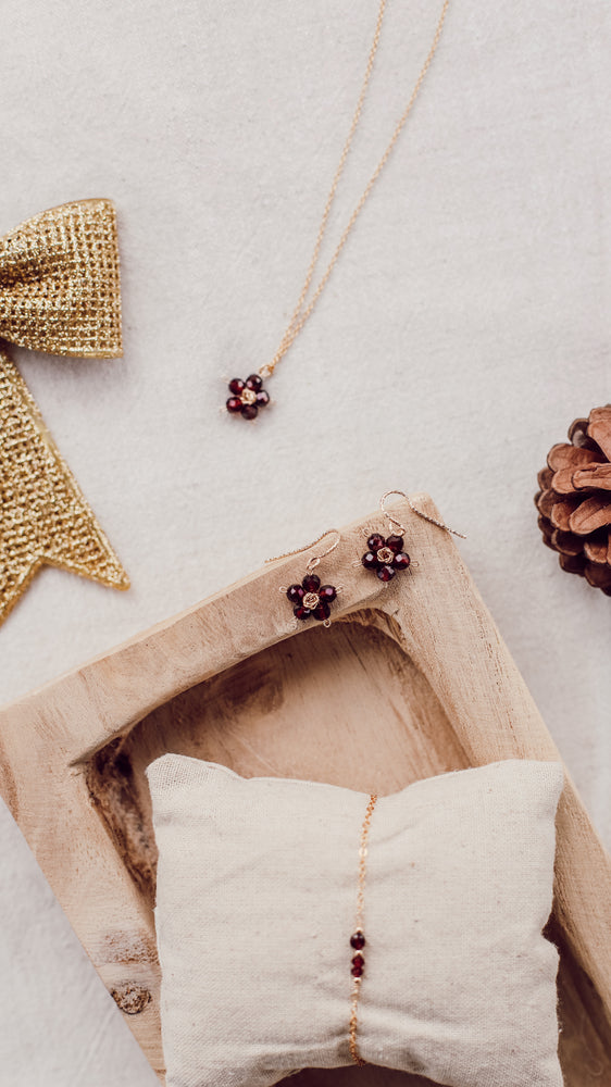 Boucles Fleurettes Grenat ou Cristal